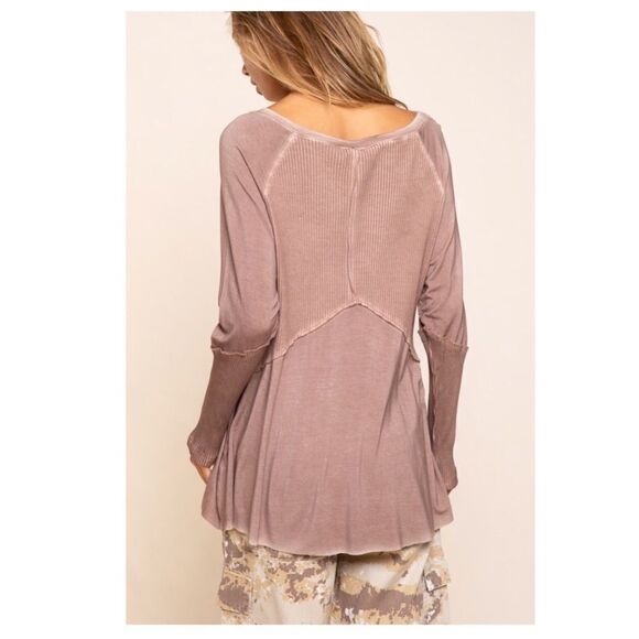 LONG Sleeve Top with Ribbed Detail Light Wash - Picture 4 of 14
